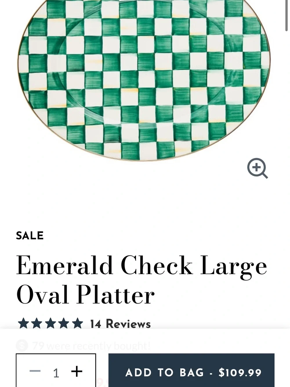 Mackenzie Childs emerald  Check Large Oval Platter